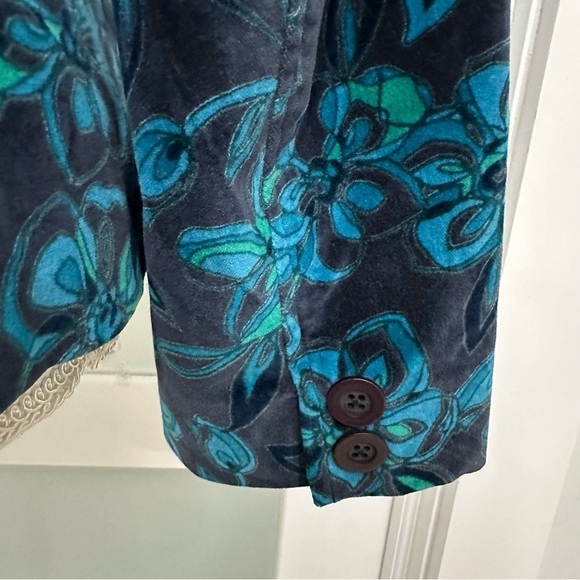 Caslon Floral Print Velvet Blazer Blue & Green Size Large - Picture 5 of 8